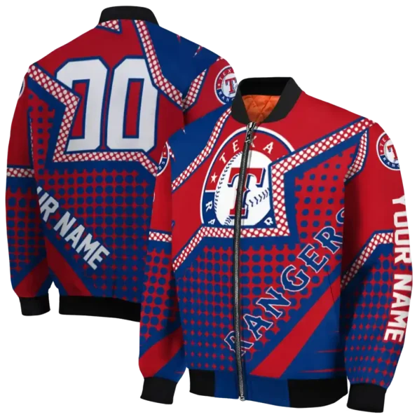 custom texas rangers star burst blue bomber jacket fashion forward