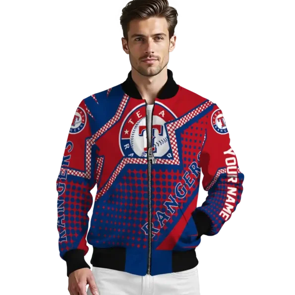 custom texas rangers star burst blue bomber jacket high quality