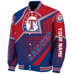 custom texas rangers star burst blue varsity jacket best selling