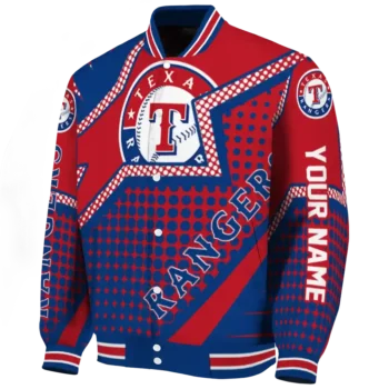custom texas rangers star burst blue varsity jacket best selling