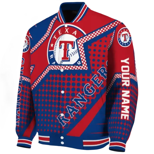 custom texas rangers star burst blue varsity jacket best selling
