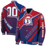 custom texas rangers star burst blue varsity jacket best selling