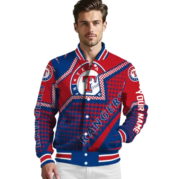 custom texas rangers star burst blue varsity jacket high quality