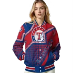 custom texas rangers star burst blue varsity jacket best selling