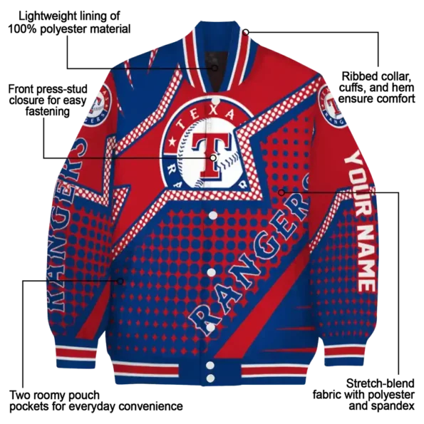 custom texas rangers star burst blue varsity jacket new arrival