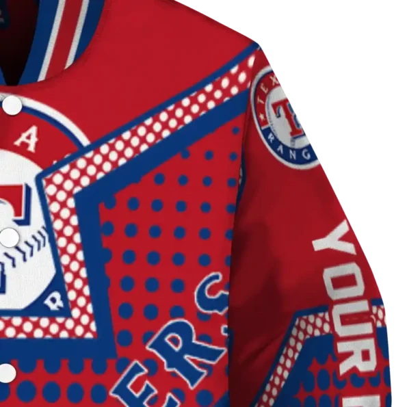 custom texas rangers star burst blue varsity jacket premium grade