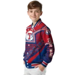 custom texas rangers star burst blue varsity jacket best selling