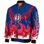 custom texas rangers winged blaze blue white bomber jacket best selling