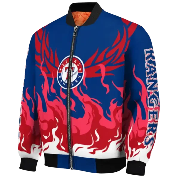custom texas rangers winged blaze blue white bomber jacket best selling