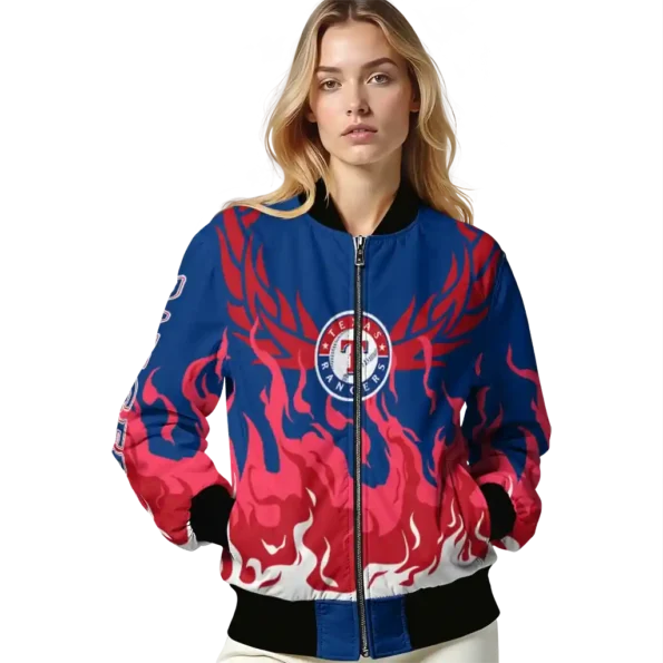 custom texas rangers winged blaze blue white bomber jacket latest model