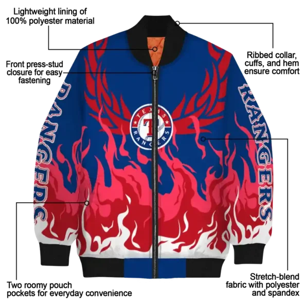 custom texas rangers winged blaze blue white bomber jacket new arrival