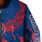 custom texas rangers winged blaze blue white bomber jacket best selling