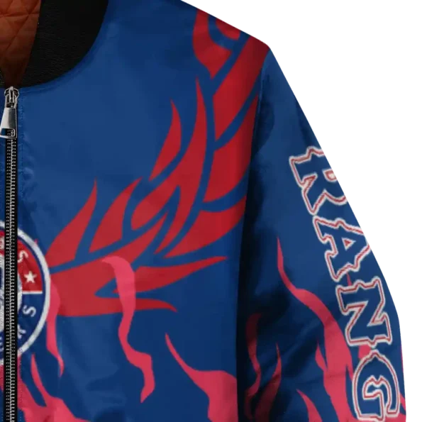 custom texas rangers winged blaze blue white bomber jacket premium grade