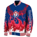 custom texas rangers winged blaze blue white varsity jacket best selling