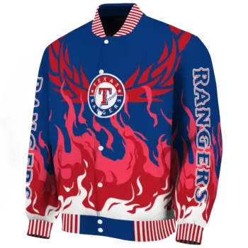 custom texas rangers winged blaze blue white varsity jacket best selling