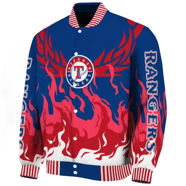 custom texas rangers winged blaze blue white varsity jacket best selling