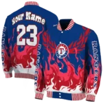 custom texas rangers winged blaze blue white varsity jacket best selling