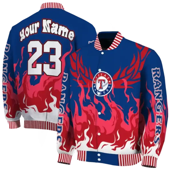 custom texas rangers winged blaze blue white varsity jacket fashion forward