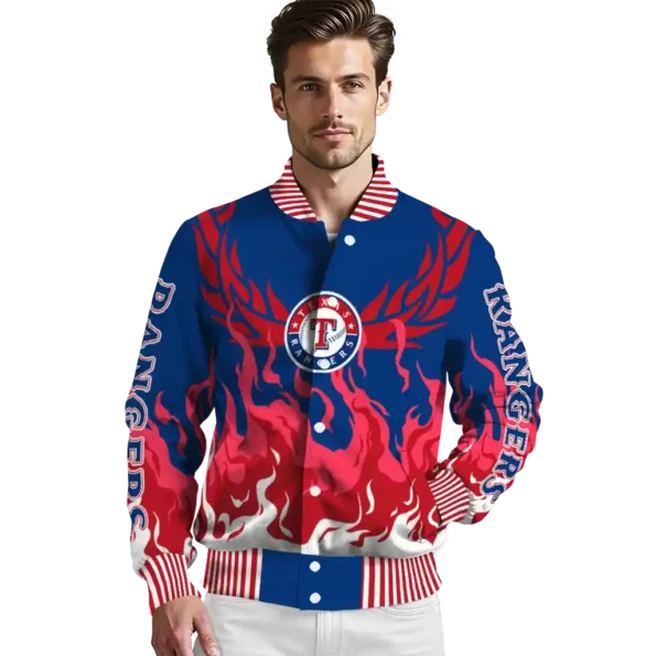 custom texas rangers winged blaze blue white varsity jacket high quality