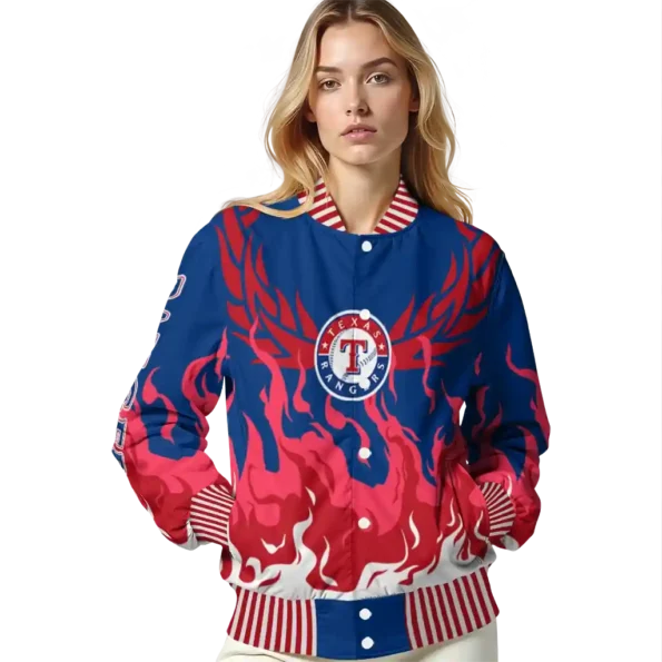 custom texas rangers winged blaze blue white varsity jacket latest model