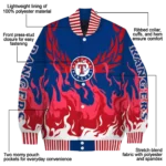 custom texas rangers winged blaze blue white varsity jacket best selling