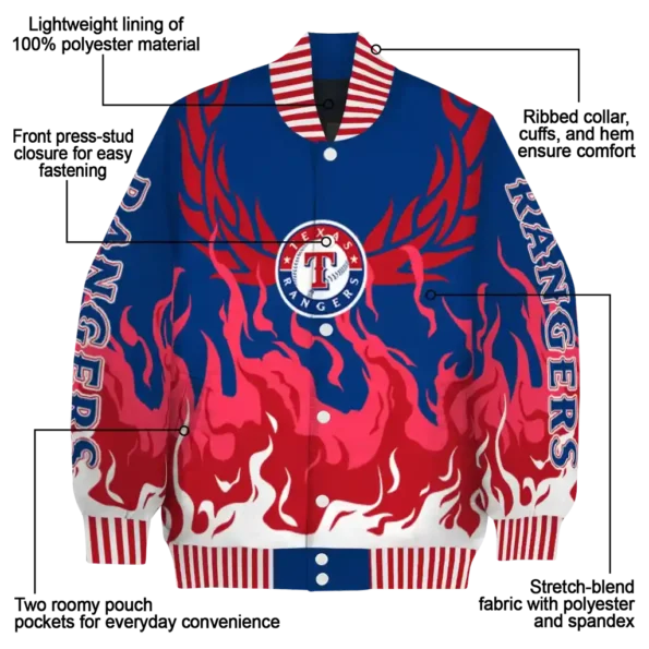 custom texas rangers winged blaze blue white varsity jacket new arrival