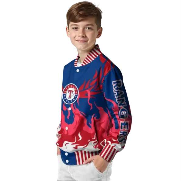custom texas rangers winged blaze blue white varsity jacket trendy