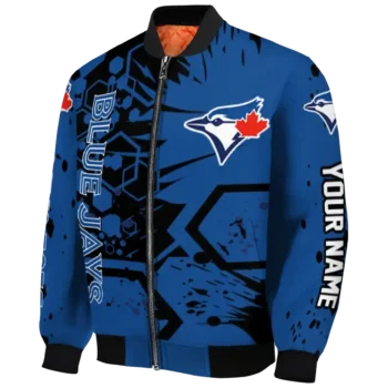 custom toronto blue jays hexagon cluster blue black bomber jacket best selling