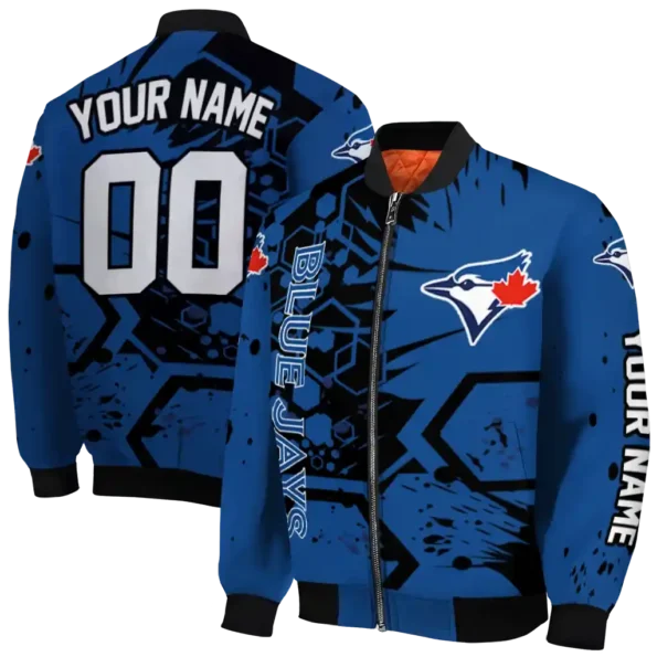 custom toronto blue jays hexagon cluster blue black bomber jacket fashion forward
