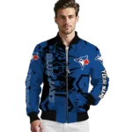 custom toronto blue jays hexagon cluster blue black bomber jacket best selling