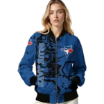 custom toronto blue jays hexagon cluster blue black bomber jacket best selling