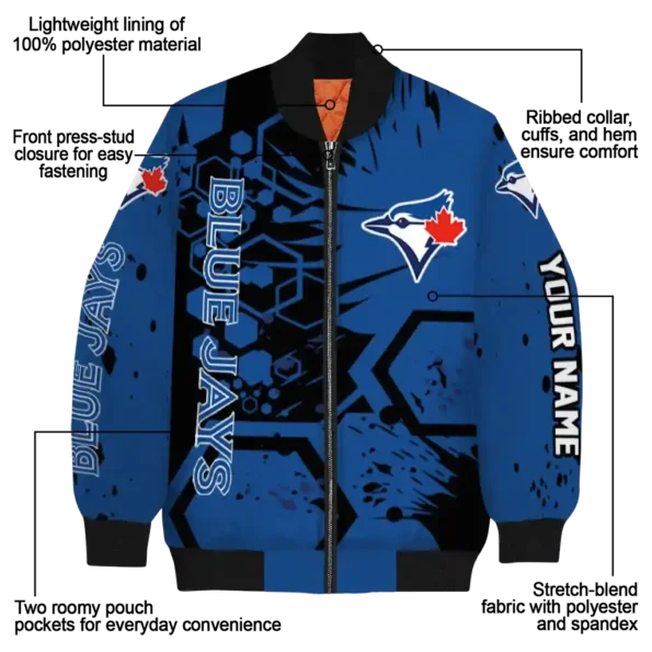 custom toronto blue jays hexagon cluster blue black bomber jacket new arrival