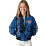 custom toronto blue jays hexagon cluster blue black bomber jacket best selling