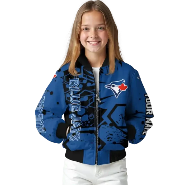 custom toronto blue jays hexagon cluster blue black bomber jacket top rated