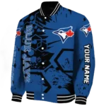 custom toronto blue jays hexagon cluster blue black varsity jacket best selling