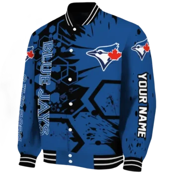 custom toronto blue jays hexagon cluster blue black varsity jacket best selling