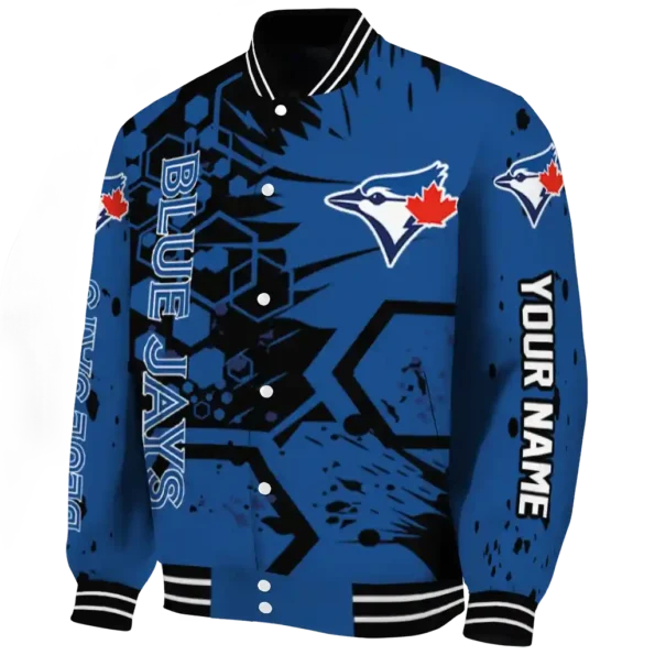 custom toronto blue jays hexagon cluster blue black varsity jacket best selling