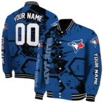 custom toronto blue jays hexagon cluster blue black varsity jacket best selling