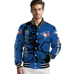 custom toronto blue jays hexagon cluster blue black varsity jacket best selling