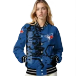 custom toronto blue jays hexagon cluster blue black varsity jacket best selling