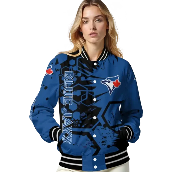 custom toronto blue jays hexagon cluster blue black varsity jacket latest model