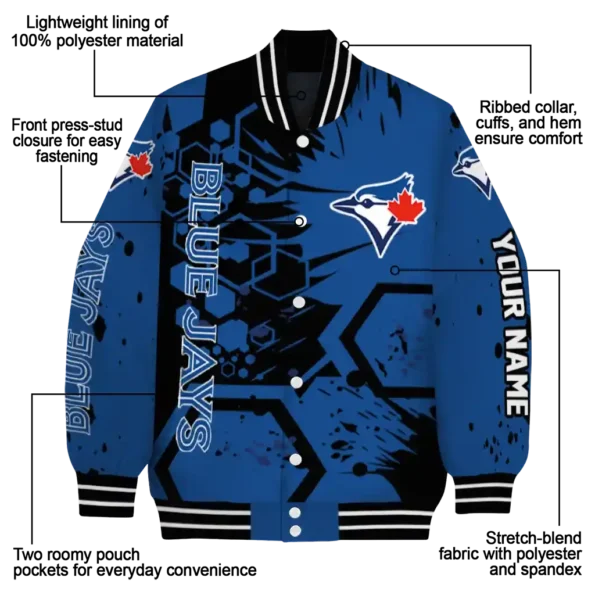 custom toronto blue jays hexagon cluster blue black varsity jacket new arrival
