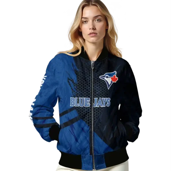 custom toronto blue jays hexagon mesh blue black bomber jacket latest model