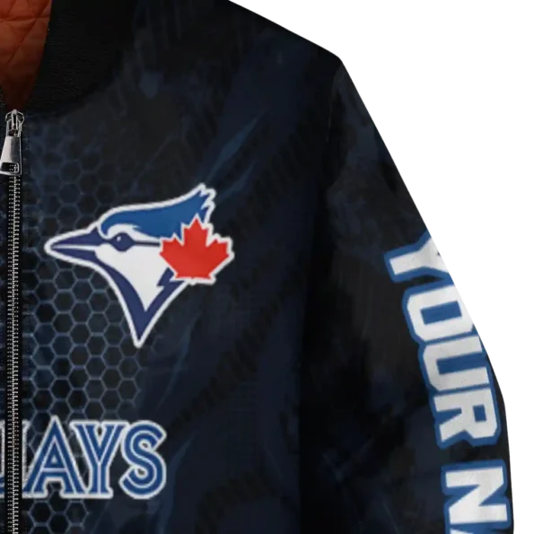custom toronto blue jays hexagon mesh blue black bomber jacket premium grade