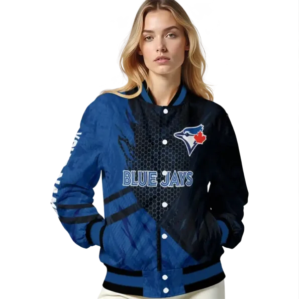 custom toronto blue jays hexagon mesh blue black varsity jacket latest model