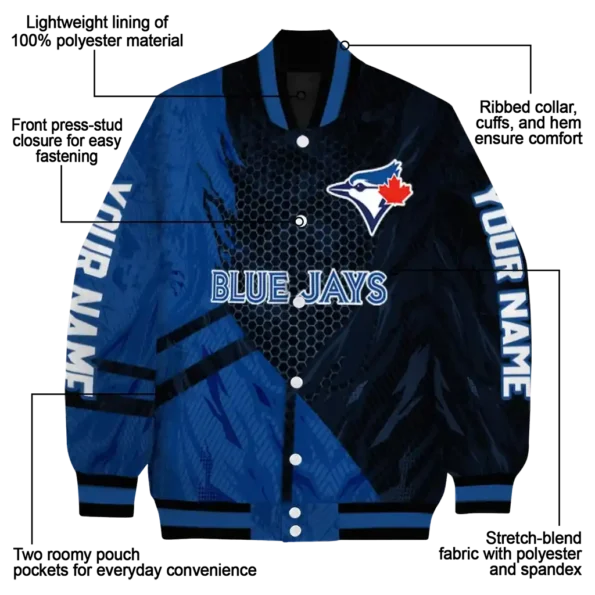 custom toronto blue jays hexagon mesh blue black varsity jacket new arrival