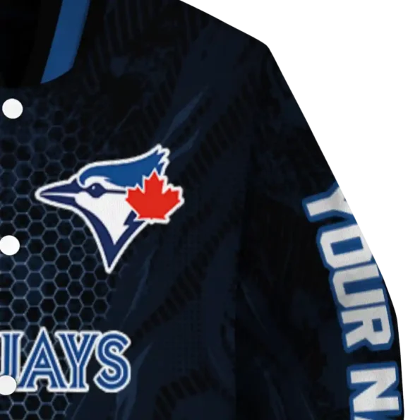 custom toronto blue jays hexagon mesh blue black varsity jacket premium grade