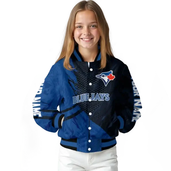 custom toronto blue jays hexagon mesh blue black varsity jacket top rated
