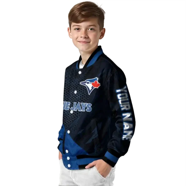 custom toronto blue jays hexagon mesh blue black varsity jacket trendy
