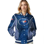 custom toronto blue jays power plate blue varsity jacket best selling